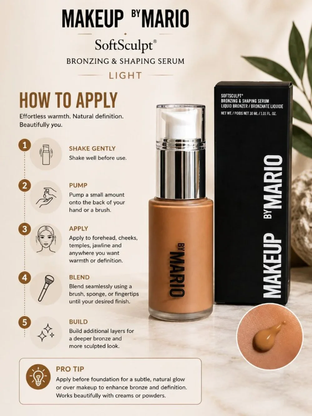 Makeup by Mario SoftSculpt Bronzing & Shaping Serum Light Liquid Bronzer 30mL
